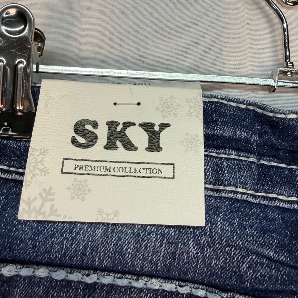 Sky Premium Collection Low Rise Bootcut Jeans Rhinestone Heart Wings Blue 13/31 - Picture 7 of 8